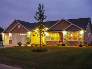 Exterior of house at twilight
